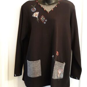 Napa Valley Black embroidered ribbed tunic top